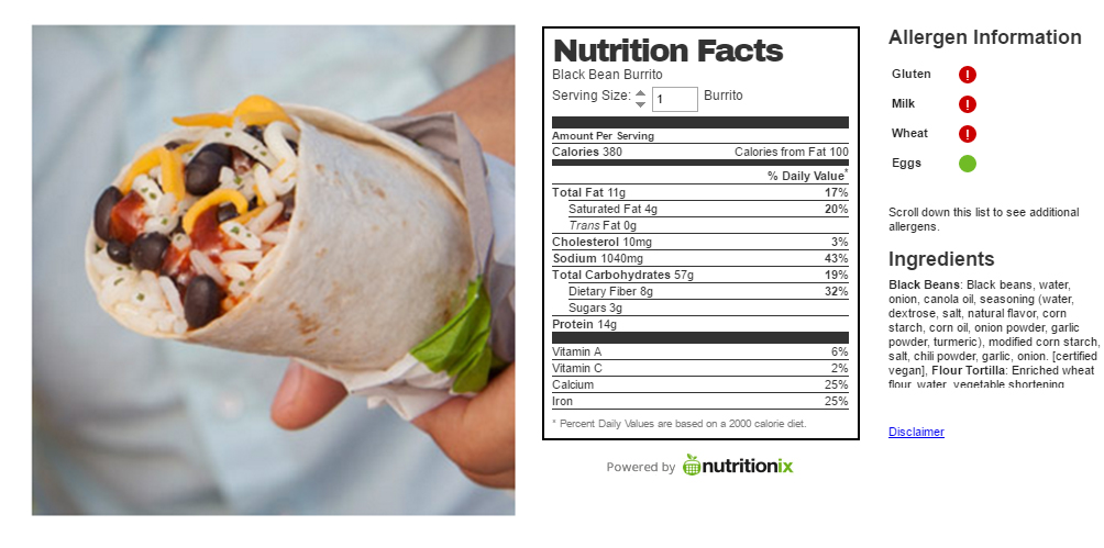 Taco Bell Nutrition Facts Power Bowl